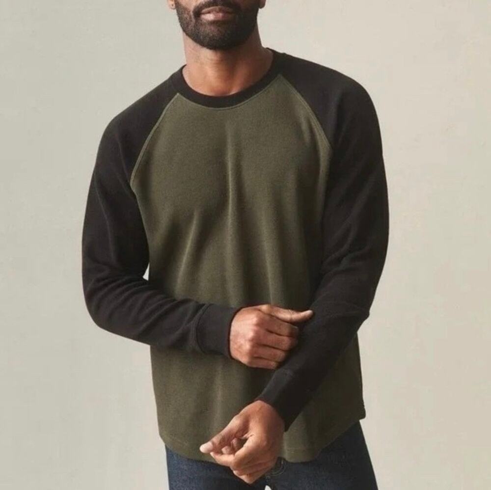 NWOT American Giant Men's French Rib Raglan Colorblock Long Sleeve Olive 2XL